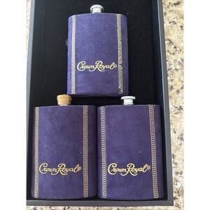3 Crown Royal Flask Stainless Steel‎ Purple Removable Suede Sleeves 4585